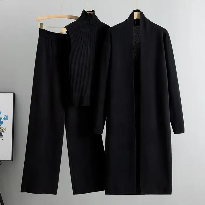 Printemps automne 3 pièces femmes Cardigan survêtements mode tricoté pantalon ensemble dames pull co