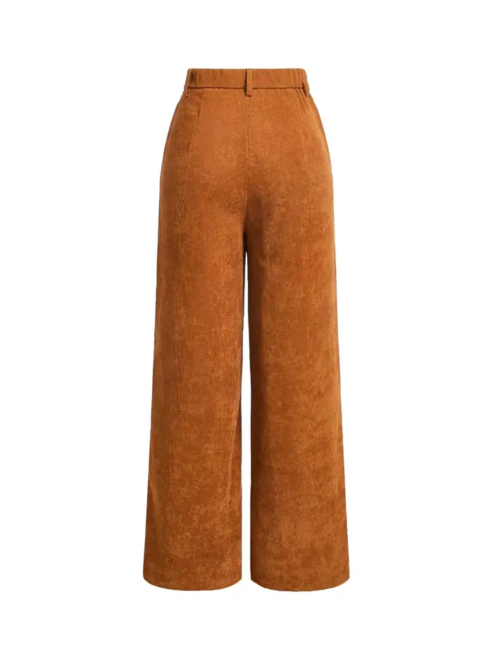 Pantalon à jambes larges avec poches unies et boutons sur le devant pour femmes, pantalon taille hau