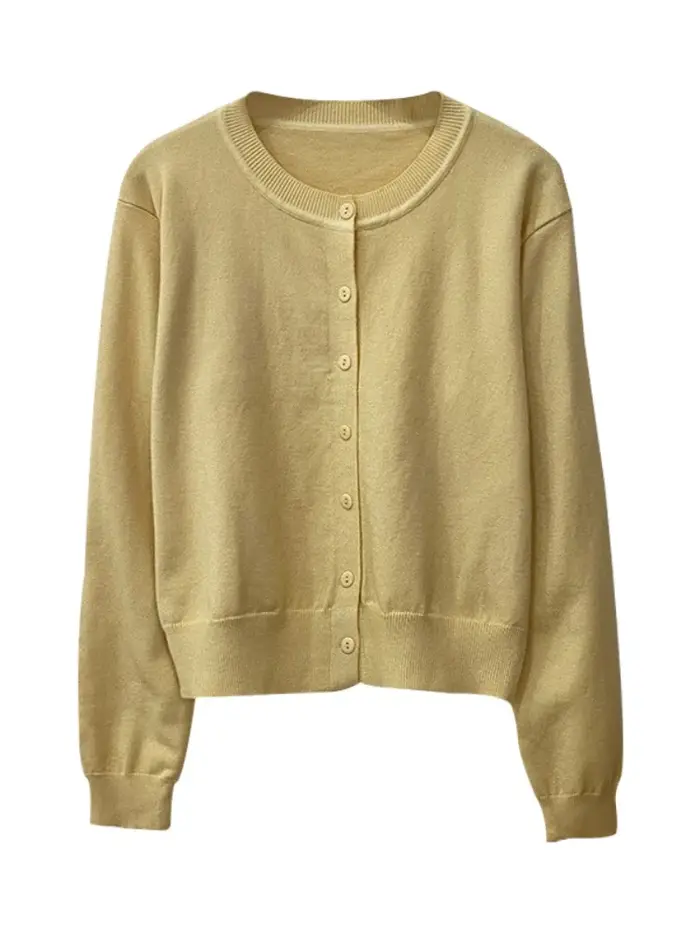 Cardigan à manches longues et col rond pour femme, tricot boutonné, simple boutonnage, printemps-aut