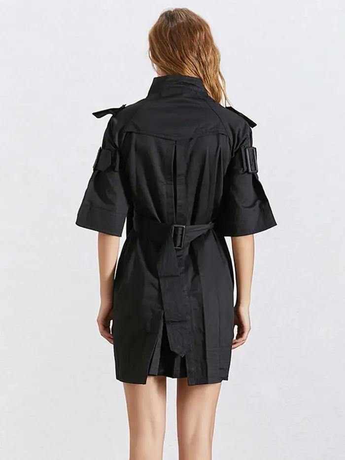 TWOTWurea YLE-Robe tunique unie pour femme, col rond, manches courtes, taille haute, lacets épissés,