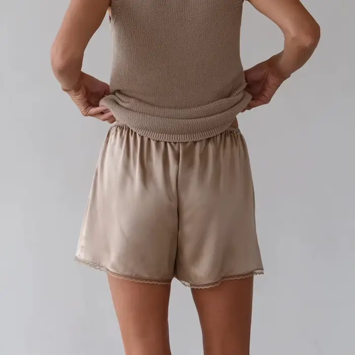 Jupons pour femmes, demi-glissement, culotte en Satin, garniture en dentelle, jambes larges, soyeux, bas de pyjama, vêtements de maison quotidiens décontractés