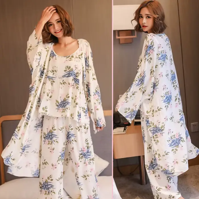3dílné dámské japonské kimono pyžamo z bavlny