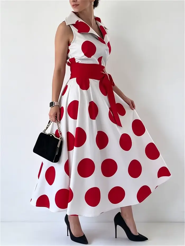Modigirl 2025 letní dámské puntíkaté elegantní šaty každodenní X-line Fit & Flare košilové
