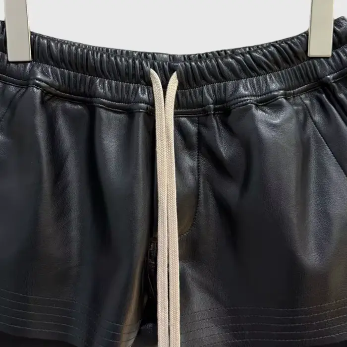 HKSH letní novinky Dámské tmavé stylové PU kožené šortky s elastickým pasem a šňůrkou