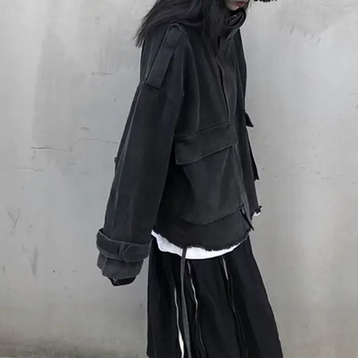 Gidyq-Veste en jean à pampilles pour femmes, mode coréenne, grande poche, adt, denim, combiné, tout 