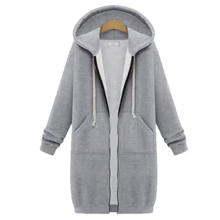 2025 Women's Autumn Winter ThickenHoodies Parkas Loose Hooded Jackets Zipper Pocket Maxi Size Sweats