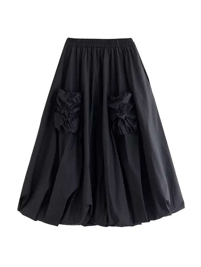 Jupe plissée noire vintage pour femmes, jupe longue bicouche, vêtements décontractés, taille haute,