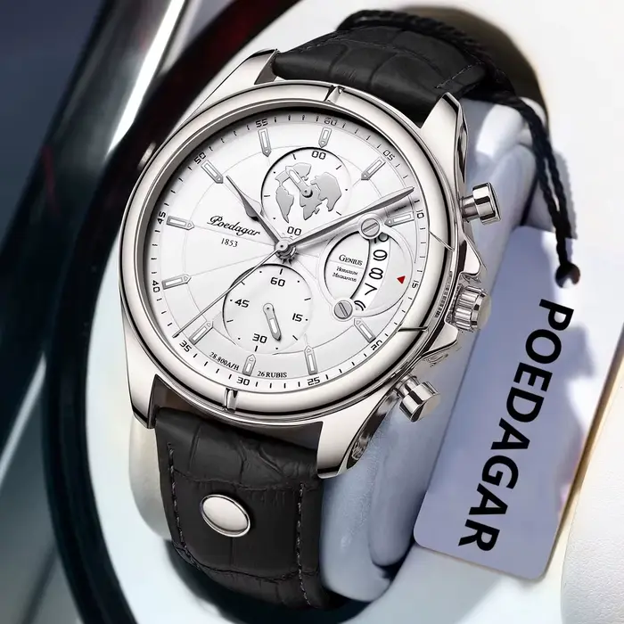 POEDAGAR luxe homme montre-bracelet chronographe Date étanche en cuir hommes montre décontracté Quar