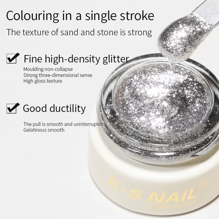 RS NAIL 8g Gel de peinture scintillant sans lingette Gel platine paillettes métallique doré argenté 
