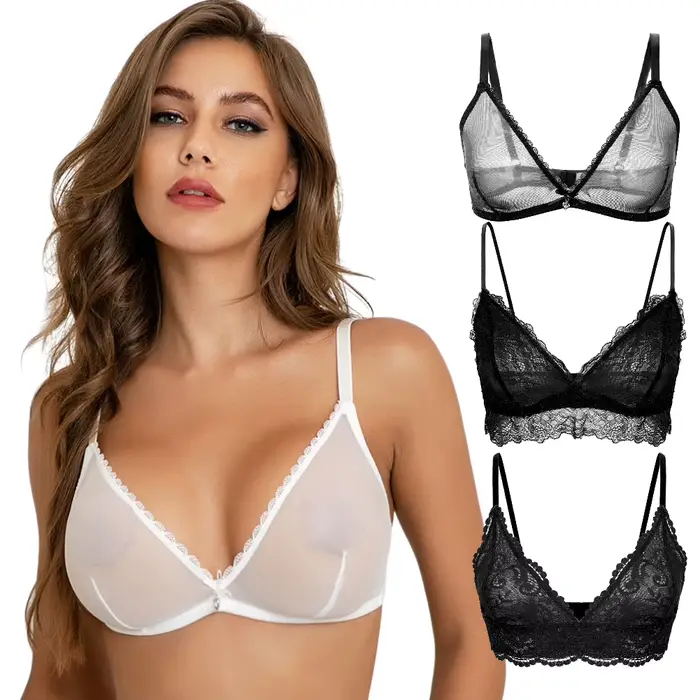 Dámské Top Sexy Vidět přes podprsenku Krajka Mesh Bezdrátové spodní prádlo průhledný Pevná podprsenka Soft průhledný Podprsenka pro ženy