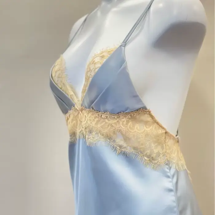 Hedvábné saténové krajkové noční košile pro ženy, francouzské noční prádlo, sexy spodní prádlo, cross back, koketní krátké noční košile, móda