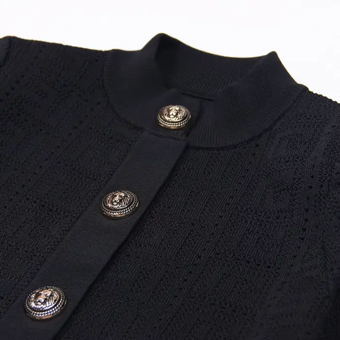 SML-Cardigan en tissu élastique pour femme, col rond creux, simple boutonnage, manches longues, coup