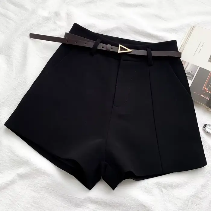 ITOOLIN décontracté femmes Shorts a-ligne taille haute court Chic bureau dame Shorts avec ceinture V