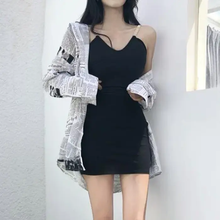 Gidyq-Chemises en mousseline de soie pour femmes, streetwear décontracté coréen, imprimé journal, mo