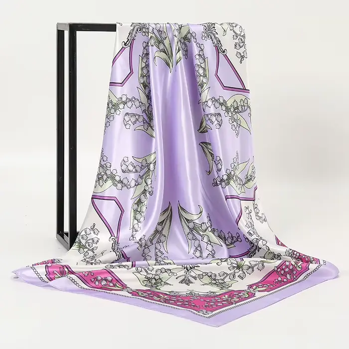 Foulard carré en soie pour femmes, châle imprimé, bandeau en Satin, Hijab, bandes de cheveux, Bandan