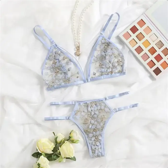 Sexy krajkové spodní prádlo set pro ženy podprsenka a spodní prádlo bezešvé tříbodové elegantní pro zvláštní příležitosti