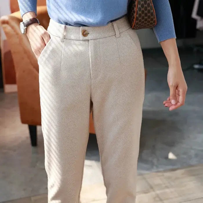 Pantalon crayon sarouel en laine pour femme, taille haute, pantalon décontracté imbibé, bureau, auto