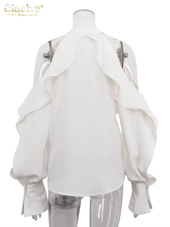 ClacMarkets-Chemise à manches longues à col rond pour femmes, haut à volants classique, vêtements fé
