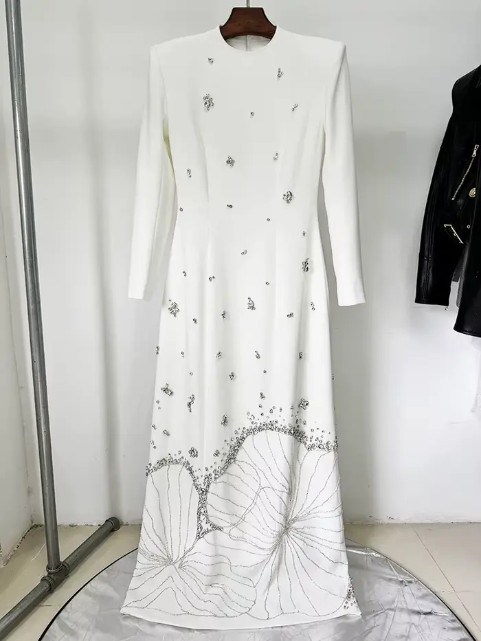 HIGH STREET Nouveauté 2026 Robe longue de créateur pour femme à manches longues, luxueuse, ornée de 