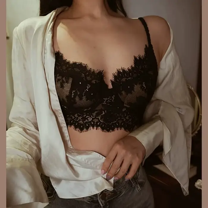 Nové francouzské bez ramínek Sexy krajka podprsenka, spodní prádlo Backless, Retro Thin Vest podprsenka pro ženy