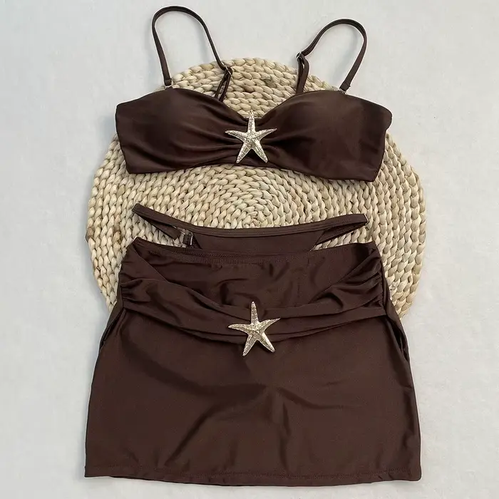 DEBAIOR 3 Piece Bikiny Ženy Plavky Dámské Plavky Sexy Bikiny Set Plavky Biquini Lesklý Sukně Cover Ups