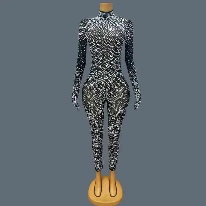 Combinaison de luxe scintillante avec strass, tenue de Festival, tenue de spectacle sur scène, tenue