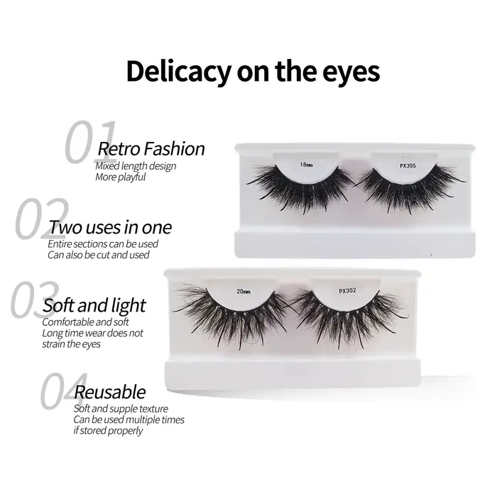 Spike Real Mink Lashes, Fluffy fissuraminants Py Strip Lashes, Haute Qualité, 16mm, 18mm, 20mm, 25mm