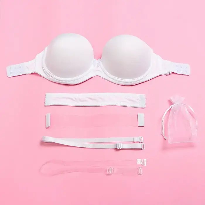 Vgplay soutien-gorge blanc sans bretelles Push Up Lingerie antidérapante bande transparente sangle soutien-gorge femme grande taille pour gros seins 32-44 C D E F