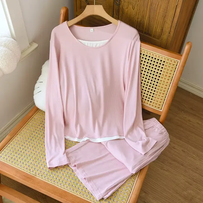 Ensemble de pyjamas pour femmes deux pièces vêtements de nuit pyjamas en coton peigné nouveau printemps automne à manches longues costumes de nuit pour femme vêtements de nuit