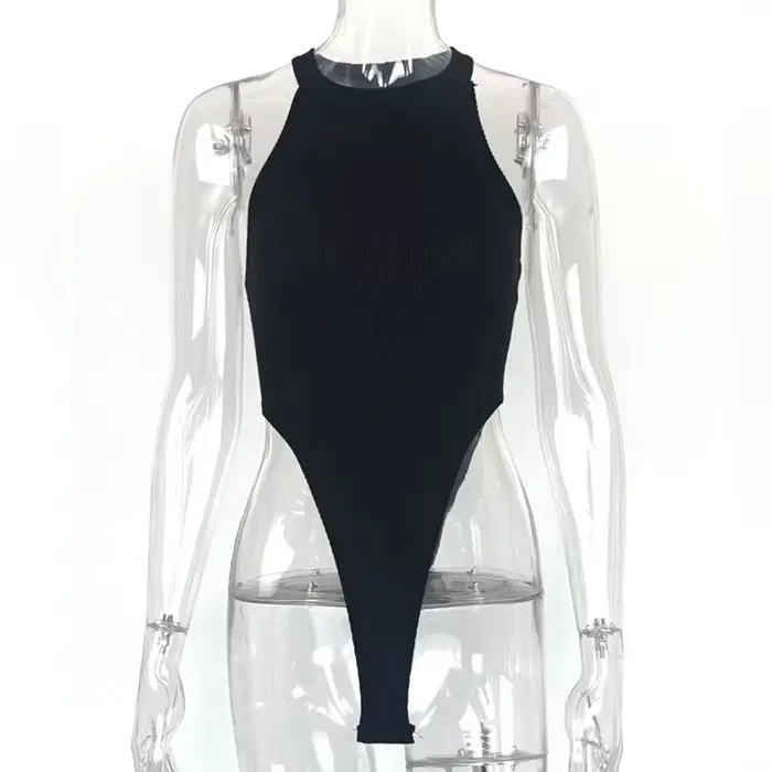 Body sexy femme col roulé à fente haute, sans manches, style Y2K, pour l'été, vêtements pas chers, b