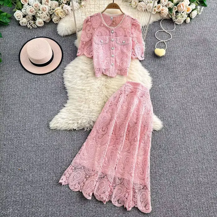 Robe longue élégante en perles pour femmes, ensemble 2 pièces, chemise en dentelle brodée de fleurs,