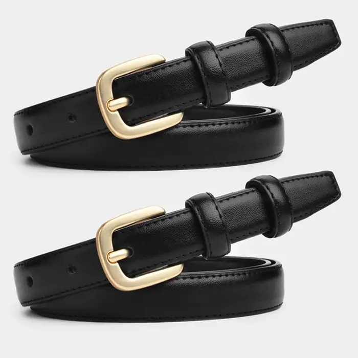 Ceinture noire pour femmes, 2 pièces, mode rétro, boucle à aiguille, ceinture en jean, sangle décont