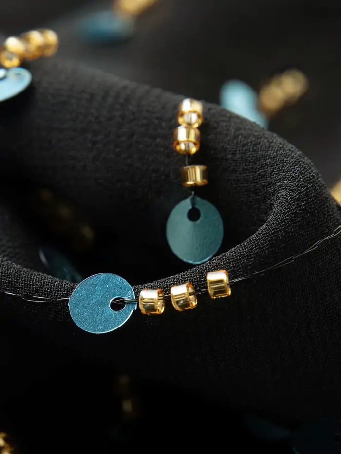 FSLE【Série Premium】Jupe Courte Femme Printemps 2026 en Velours à Paillettes et Perles, Style Rétro,