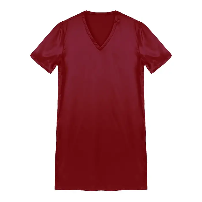 Hommes femmes Satin chemise de nuit col en V à manches courtes vêtements de nuit vêtements de nuit Homewear côtés fendus vêtements de nuit Robe de nuit peignoir