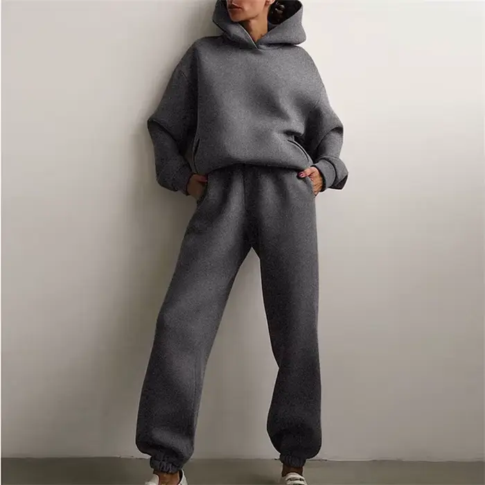 Sweat à capuche PVD deux pièces pour femme, sweat à capuche décontracté, pulls monochromes, ensemble