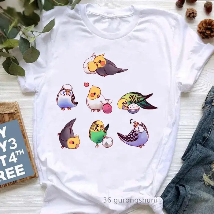 Dámské tričko s potiskem papouška, bílé, krátký rukáv, miluji korely