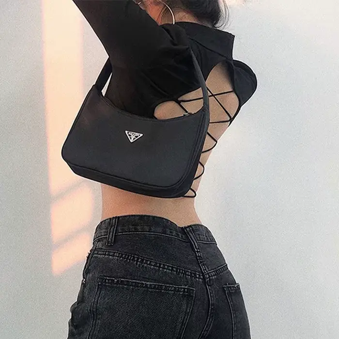 Y2K femmes Sexy Harajuku dos ouvert T-shirt à manches longues hauts recadrés haut d'été noir vêtemen
