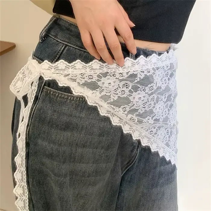 Y2K – demi-jupe empilée en dentelle pour femmes, jupe à bandes en Tulle, superposition, petit rideau