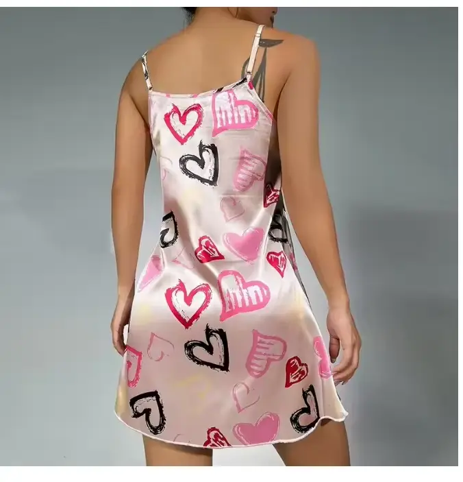 Sexy saténová noční košile pro ženy, noční prádlo, spodní prádlo, květinový potisk, mini šaty