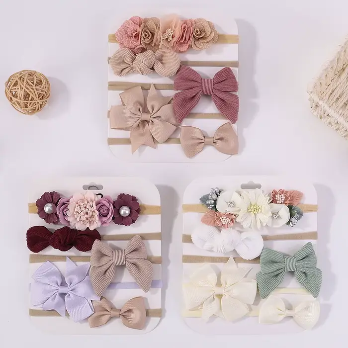 Bandeaux élastiques doux pour bébé fille, bandeaux en Nylon tricotés avec nœud papillon, 5 pièces/en