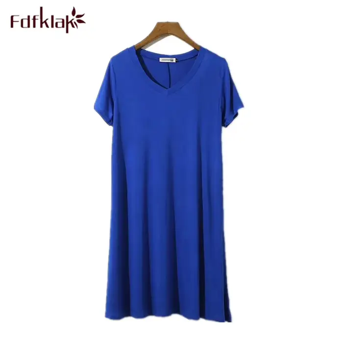 Fdfklak chemise de nuit décontractée ample femmes à manches courtes sexy col en v chemise de nuit robe d'été chemise de nuit en coton vêtements de nuit féminins nuisette