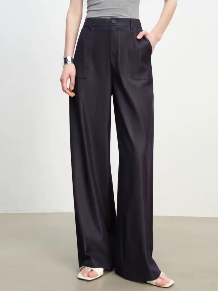 ZIQIAO 2025 Pantalon texturé à jambes larges pour femme d'été - Drape fluide et longueur au sol Silh