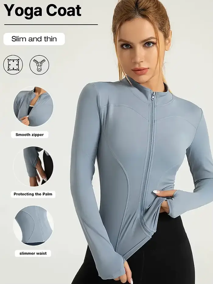 Vêtements de fitness à manches longues pour femmes, veste de sport amincissante à col montant pour c