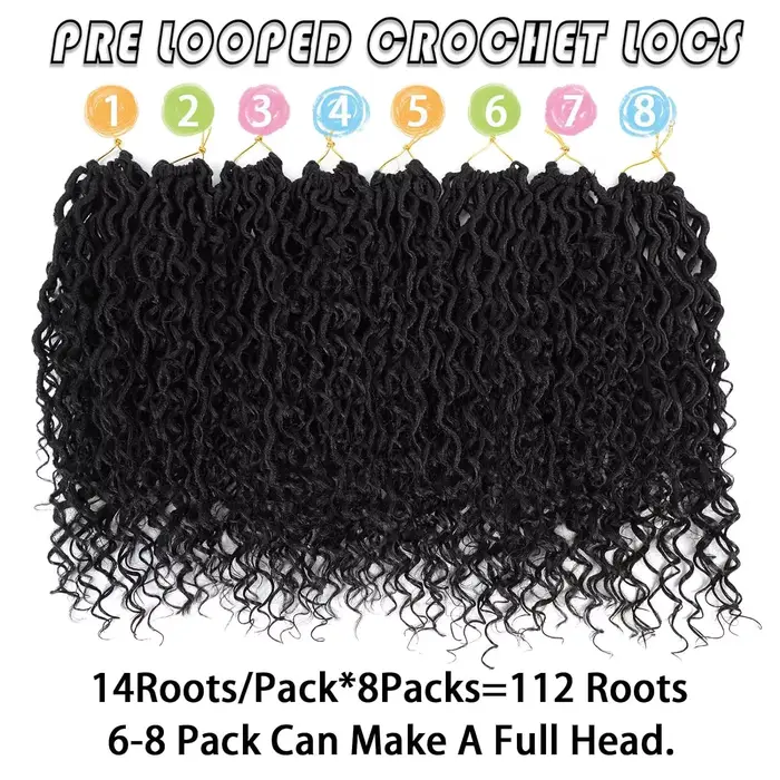 14 "Faux Locs Crochet cheveux 8 paquets pré-bouclés déesse Locs Crochet cheveux avec extrémité boucl