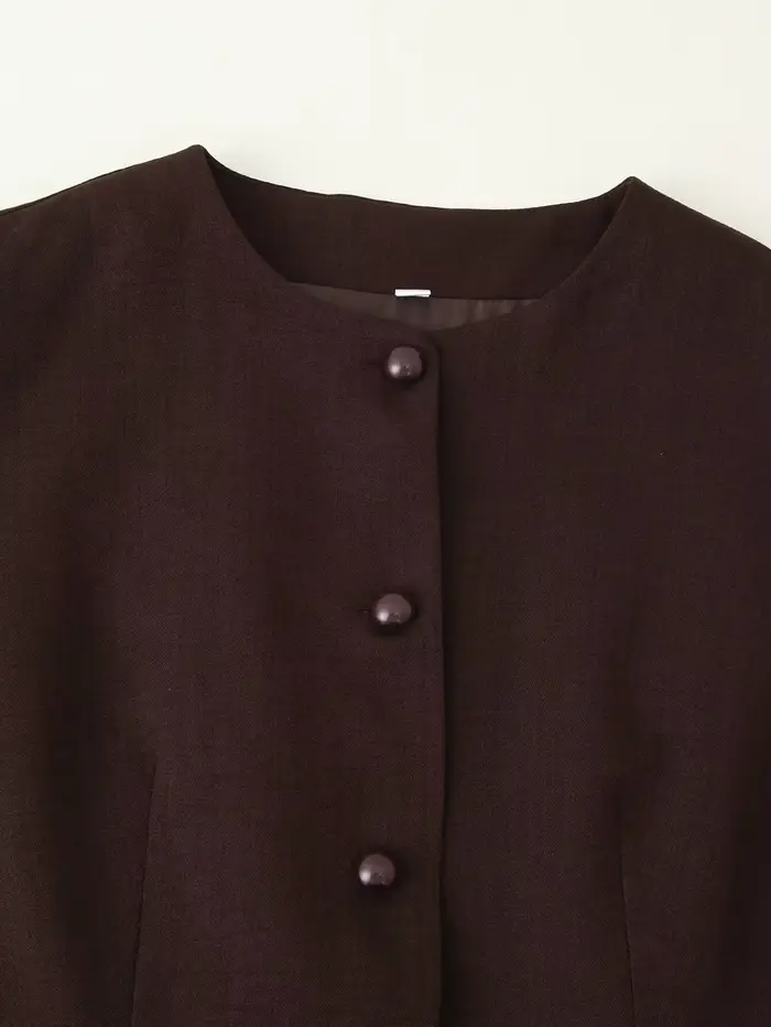 ETJ automne 2025 femmes élégant mode couleur unie col rond gilet tempérament polyvalent bouton up gi