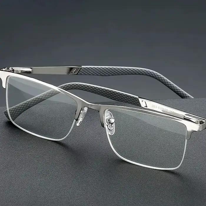 Lunettes de lecture demi-monture en métal pour hommes, monture de lunettes bloquant la lumière bleue