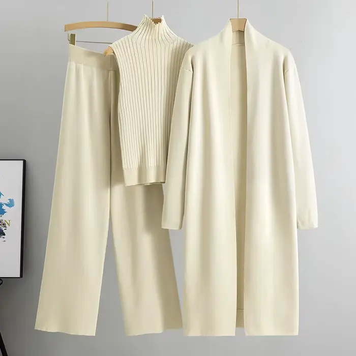 Ensemble 3 pièces élégant et tendance pour femme en tricot Hiver et Automne 2026 : Cardigan, Pull et