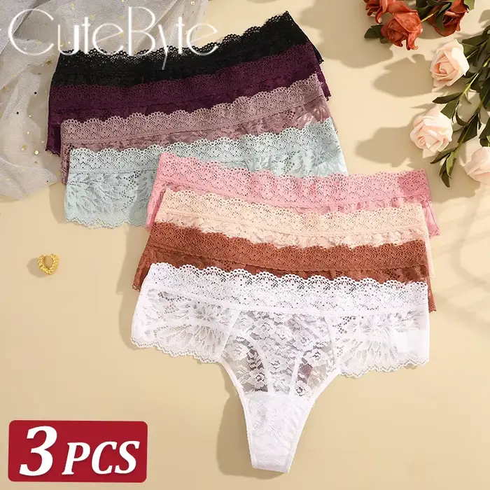 3 kusy krajky Sexy žabky ženy nízký pas slipy Sexy sladké dámy módní spodní prádlo květinové boxerky žena květnaté kalhotky spodní prádlo