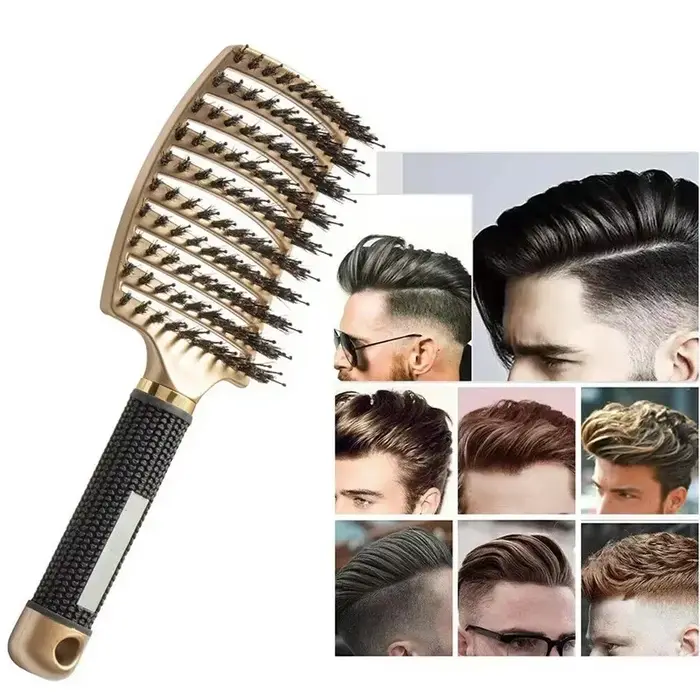 Brosse à cheveux peigne de Massage du cuir chevelu brosse à cheveux poils de sanglier en Nylon femme