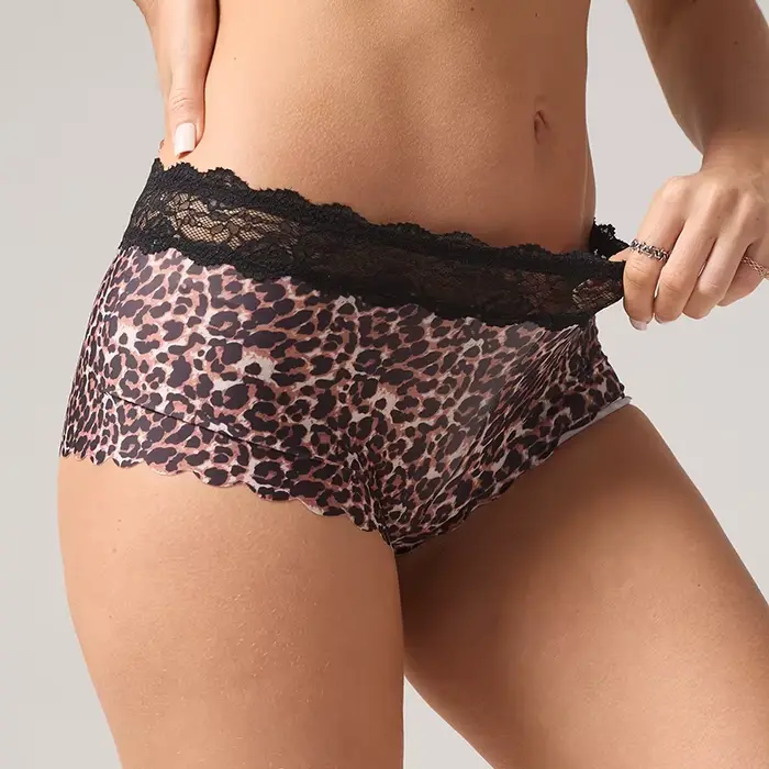 BZEL dámské krajkové kalhotky Sexy leopardí výstřih Lingerie okouzlující prodyšné spodní prádlo boxerky ženy Boyshorts trenýrky